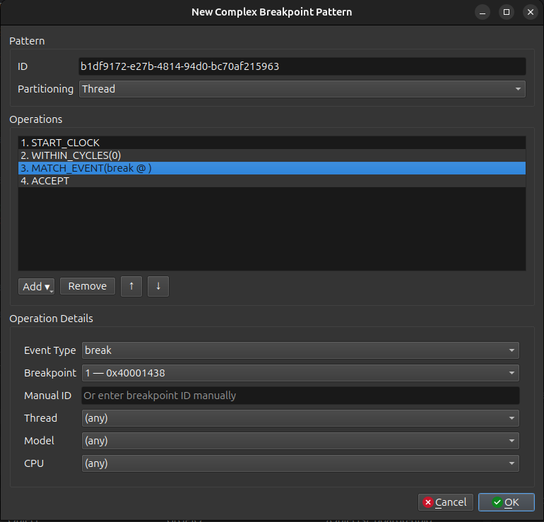 Complex breakpoint pattern builder